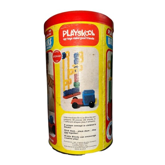 Vintage Playskool Bristle Blocks Toy Set With Wheels Intermediate 39 Pieces Ages - Picture 3 of 5